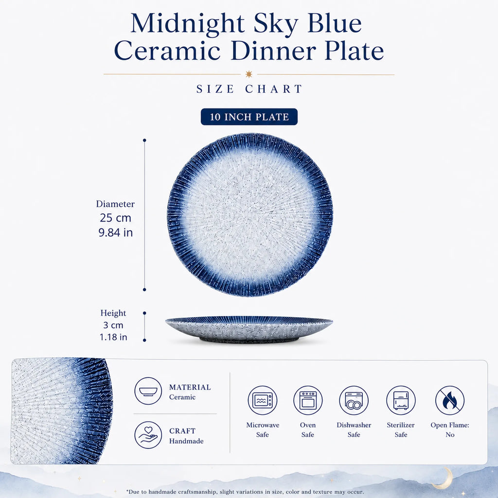 Dimensions of midnight sky blue ceramic dinner plate
