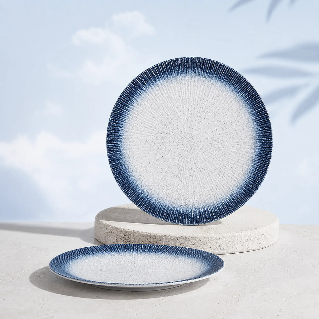 Midnight sky blue ceramic dinner plate with layered glaze finish
