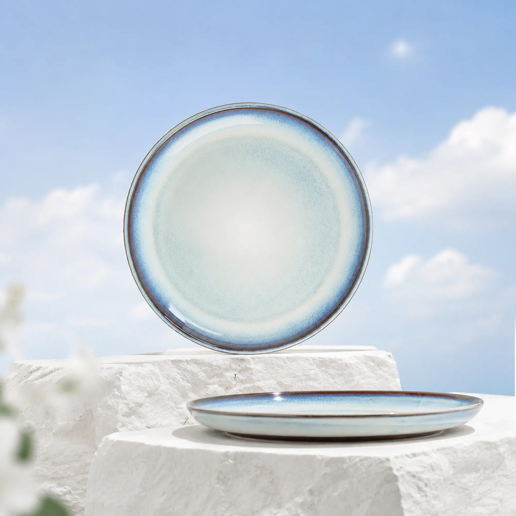 Airy sky blue ceramic dinner plate with soft glazed texture