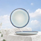 Airy sky blue ceramic dinner plate with soft glazed texture