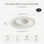 Dimensions of pure snow white ceramic pasta plate