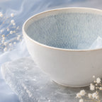 Close-up glaze detail of snow white ceramic rice bowl