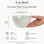 Dimensions of pure snow white ceramic rice bowl