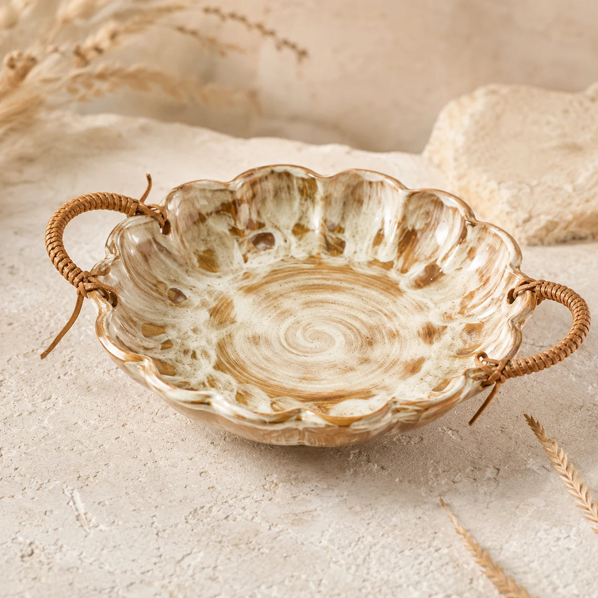 Tea Island Ochre Ceramic Pasta Bowl by Ertha Home