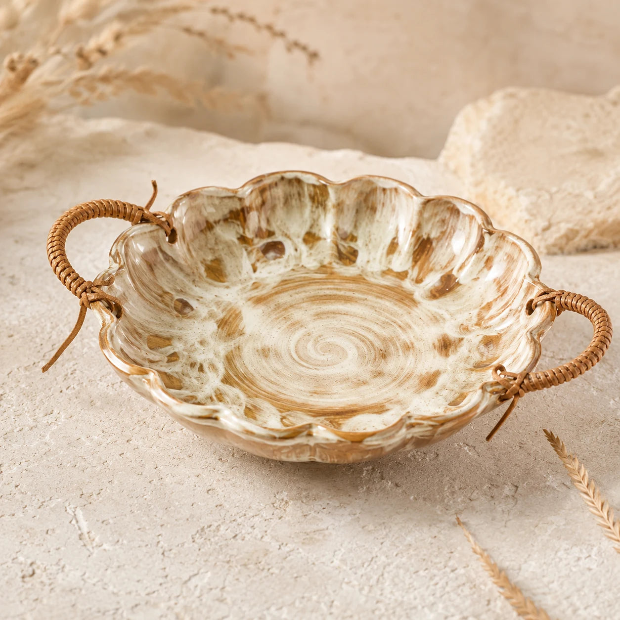 Tea Island Ochre Ceramic Pasta Bowl by Ertha Home