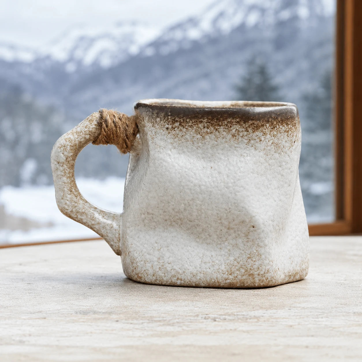 White Frost Rope Ceramic Coffee Mug by Ertha Home